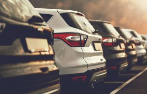 Line of cars at a dealership near Indianapolis, Indiana