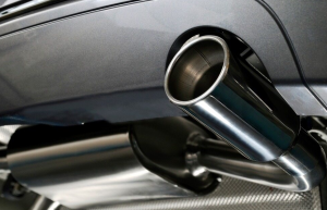 A close-up photo of a car muffler taken near Indianapolis, Indiana.