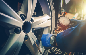 Air being put into the tires of a 2024 Acura ZDX near Indianapolis, Indiana