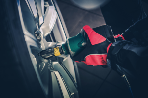 A tire rotation being performed at a service center near Indianapolis, Indiana