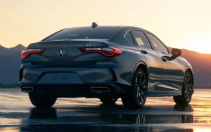 A 2024 Acura TLX parked on a wet road near Indianapolis, Indiana