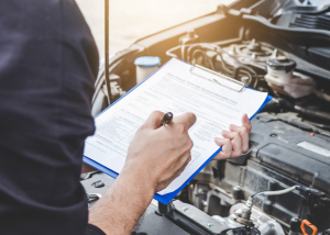 An inspection being performed on a vehicle at an Acura service center near Indianapolis, Indiana