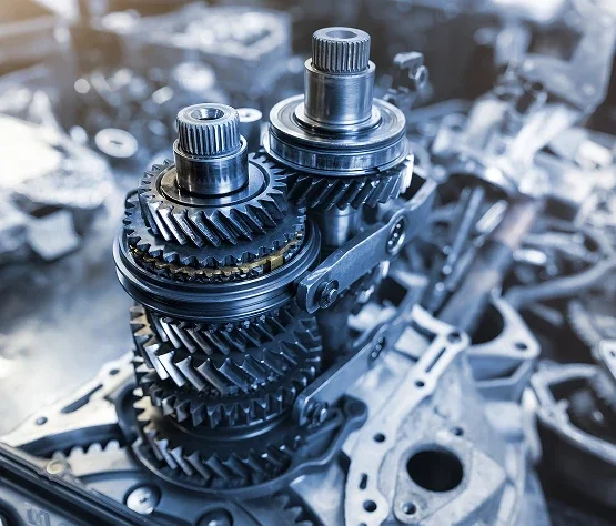 Cutaway view of an automatic transmission, showing the gear sets and shafts inside the case